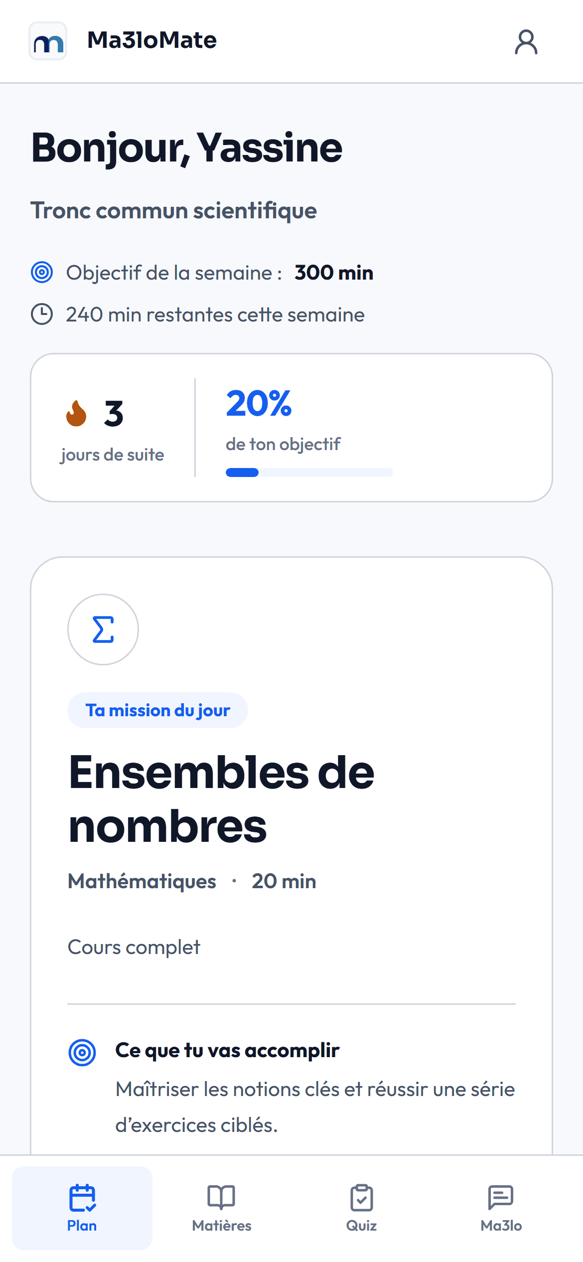 Plan de travail Ma3loMate